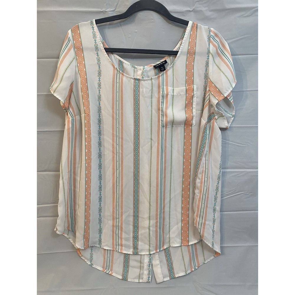 Torrid Blouse‎ Size 1 Multicolor Striped Pocket Short Sleeve Buttons in Back